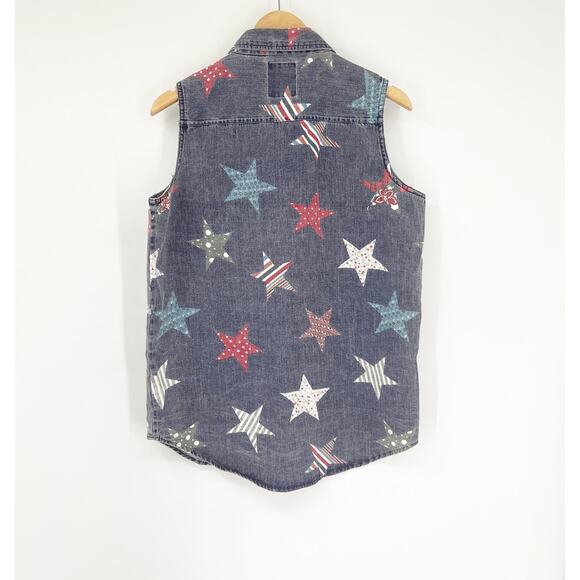 Vintage 90s Andrew's Blues Star Retro Chambray Button Up Tank Large - Picture 2 of 5